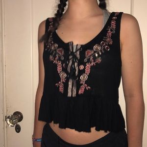 Black flower tank top